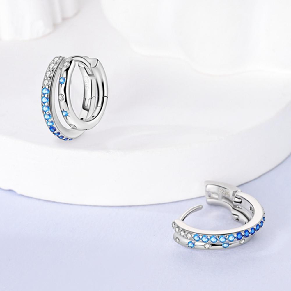 925 Silver Blue-Purple Gradient Starburst Hoop Earrings for Women Fashion Earrings Jewelry Gifts