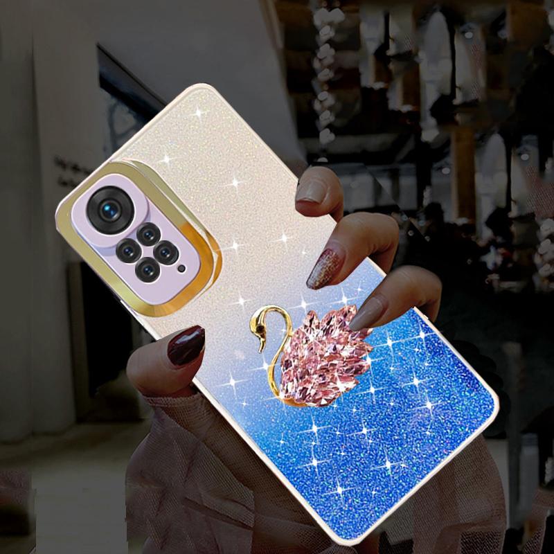 Glitter Gradient Diamond Swan Silicone Case For Xiaomi Redmi Note 11 10 9 Pro 11S 10S 10A 10C 9AT 9C Poco X3 NFC M2 M3 Pro C31 Bling Soft TPU Cover