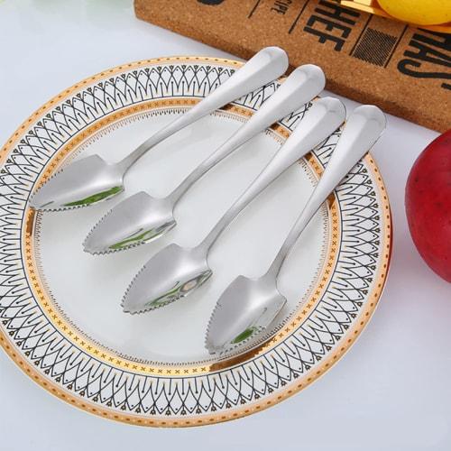 OUNONA 4 Pieces Half Serrated Spoons, Serrated Edge Spoons for Stirring Iced Tea, Serrated Grapefruit Spoons, Stainless Steel Fruit Serrated