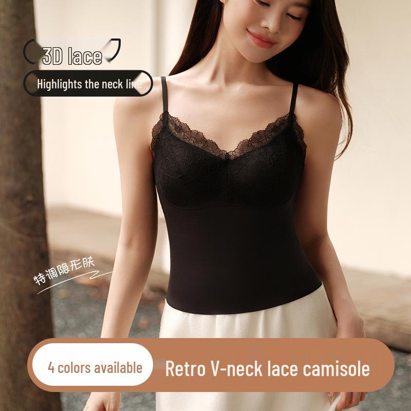 Retro V-Ausschnitt Spitzen-Camisole Push-Up Weste – Französische Mode Vielseitiges Damenoberteil