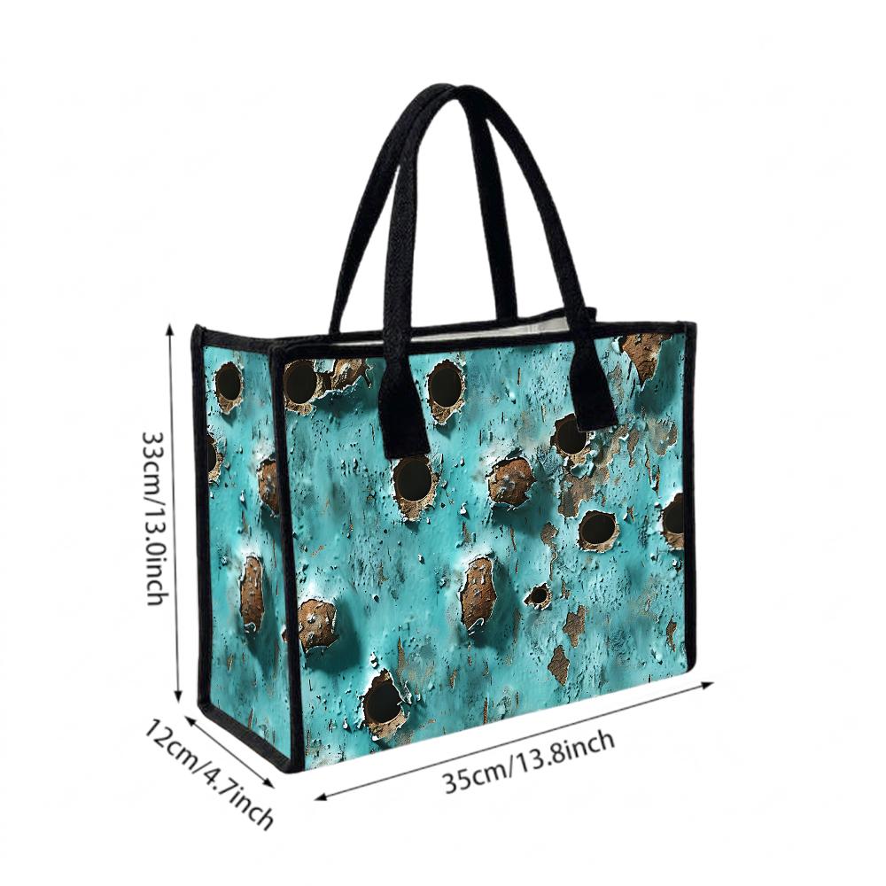 Vintage Rustic Turquoise Tote Bag Large Capacity Casual Daily Shoulder Handbag for Women Outdoor Shopping Commute