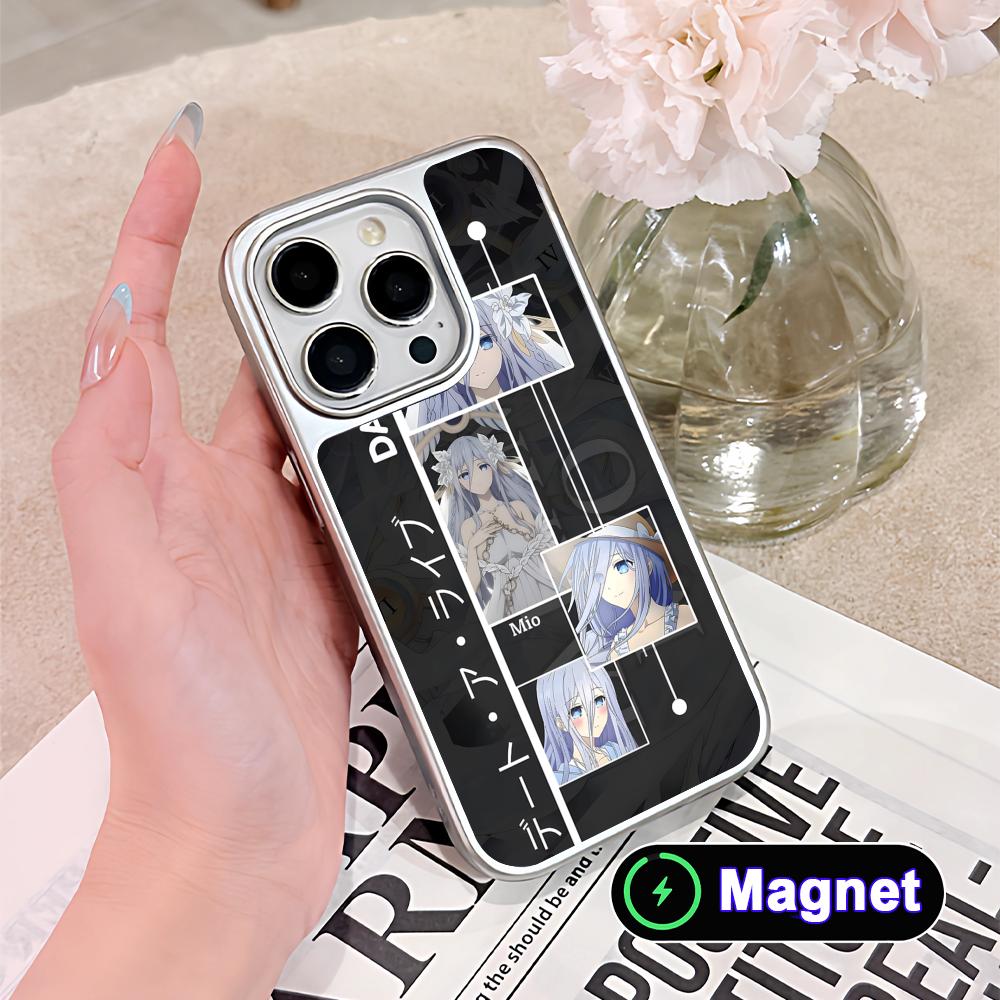 Date a Live Mio Takamiya Silver Plating Magsafe Mobile Phone Case for iPhone 17 16 15 14 13 12 11 Air Pro Max Plus Colorful