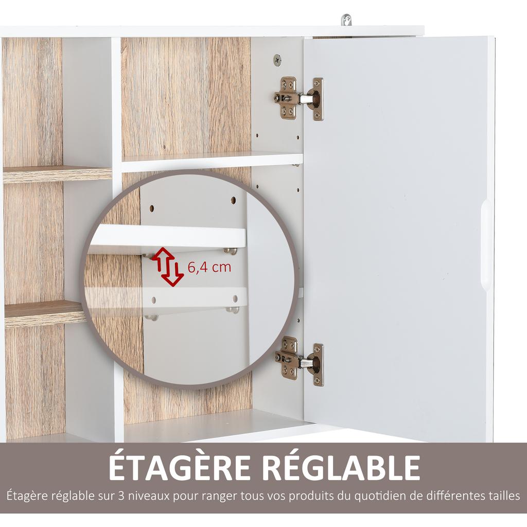 Bathroom Mirror Cabinet, Wall Mounted Storage Cabinet with Open Cupboard and Adjustable Shelf, White
