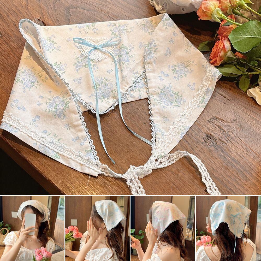 Multicolor Lace Butterfly Headband Floral Patern Headscarf Sweet Triangular Headband  Spring Outing