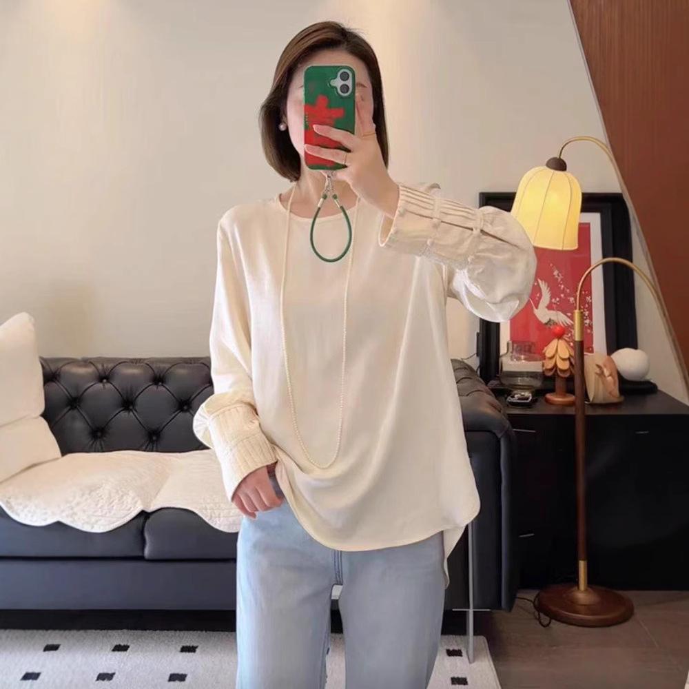 

2025 Spring Women s National Style Long Sleeve White Top L