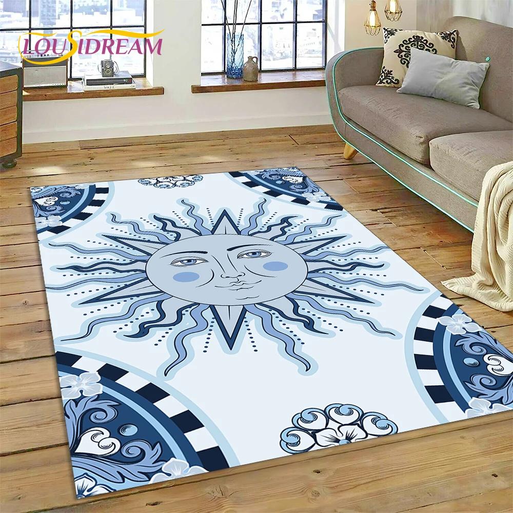 3D Mysterious Tarot Sun Moon Mandala Magic Cartoon Rug Carpet for Living Room Bedroom Home Decor,Non-slip Decoration for Doormat