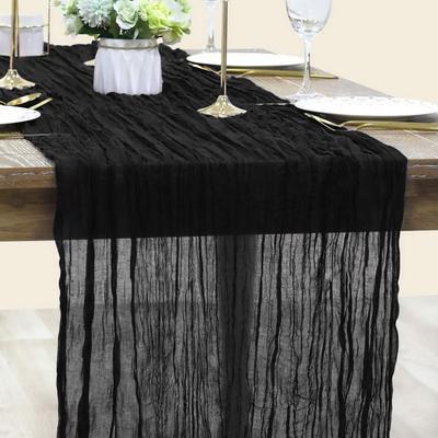 Wedding Party Table Runner Gauze Bohemian Style Pleated Solid Color Stain-Proof Reusable Table Protection Decoration