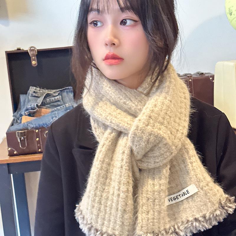 Luochi Handmade Frayed Edge Solid Color Wool Scarf - Warm, Versatile Women s Winter Neck Warmer