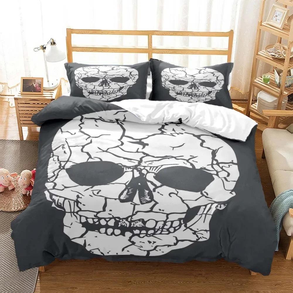 Skull Personalized Digital Printing Polyester Bedding Set For Boys And Girls Three Piece Comfortable Soft Couple Gift
