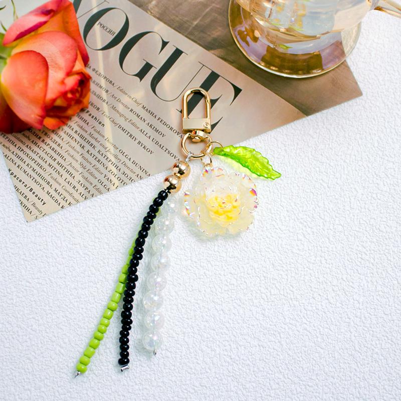Women Girls Plastic Fashion Keychain Bag Pendants Beads Ornament Simulated Gift Key Rings Holders Decorative Accessories 6 Colors