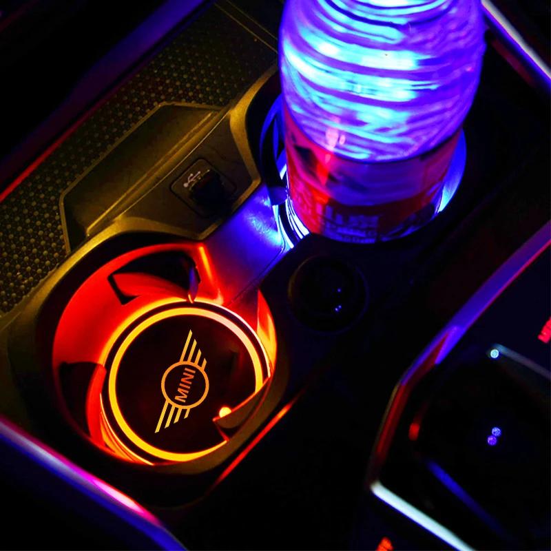 Car Colorful LED Luminous Light Cup Coaster Mat For BMW Mini F54 F55 F56 F60 R60 Clubman Countryman Auto Accessories LMRGZ1
