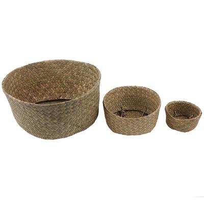 Seagrass Belly Basket Wicker Storage Basket Folding Plant Pot Straw Garden Decor