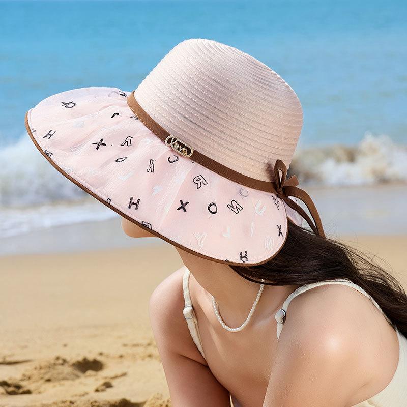 

JYL TS DIY Foldable Organza Hat Letter Print Sun Protection Sheer Fabric pink_,adjustable(headcircumference55-58cm) тіффані синього кольору