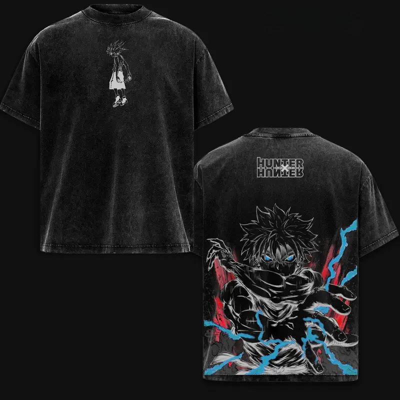 

Killua Zoldyck Anime T-shirt HUNTER×HUNTER Graphic T Shirt Vintage Washed Tees Men s Clothing Casual Short Sleeve Cotton Tops XXL чорний