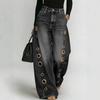 Spring and Summer New Metal Heterosexual Corns European and American Women's Clothing Solid Color Horse Slip Loose Jeans