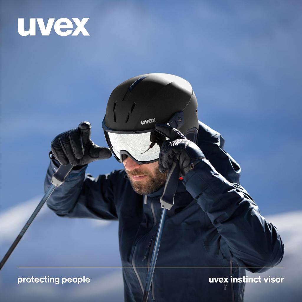 uvex instinct visor visor helmet with size adjustment and retractable size black matte ski/snowboard dial-type ventilation, 59-61cm,