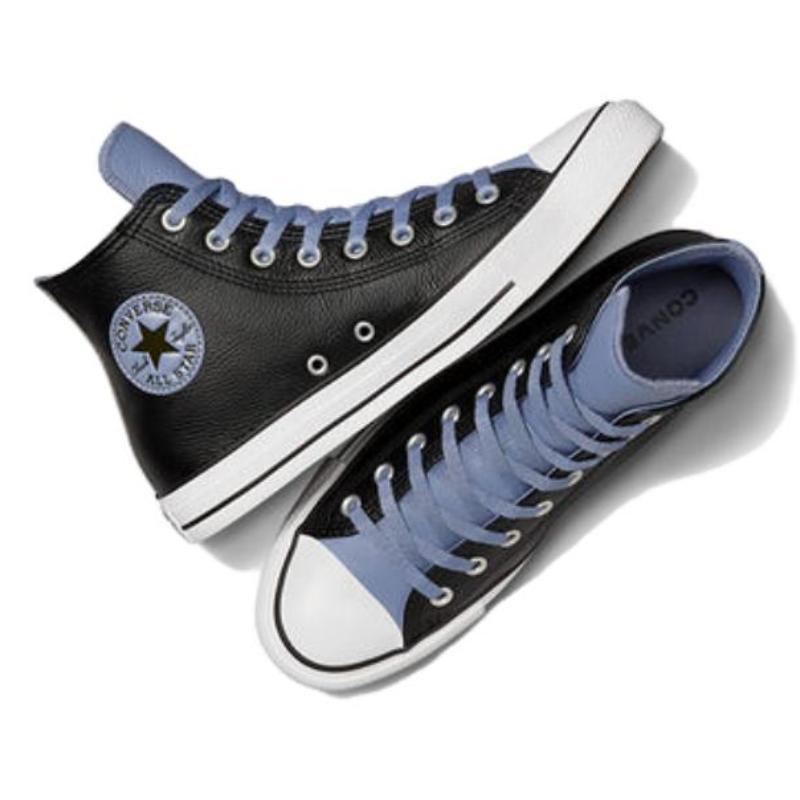 Converse Leather Comfortable and Versatile Shock-absorbing and Wear-resistant High-top Board Shoes Unisex Black and Blue