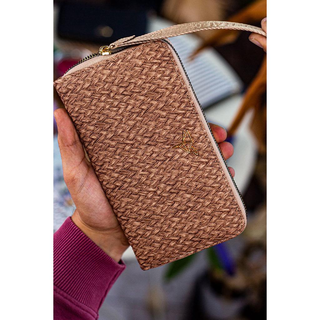 Rukojeť na zápěstí Tilburg Vzor pletení ze slámy Švestková Fialová Portfolio Peněženka s velkým množstvím držáku na karty