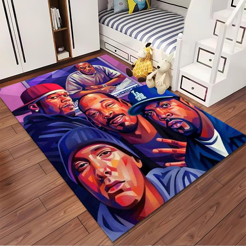 Bunter Pop-Art-Teppich mit Musikern. Rutschfester Teppich, geeignet für Wohnzimmer- und Schlafzimmer-Sofas.