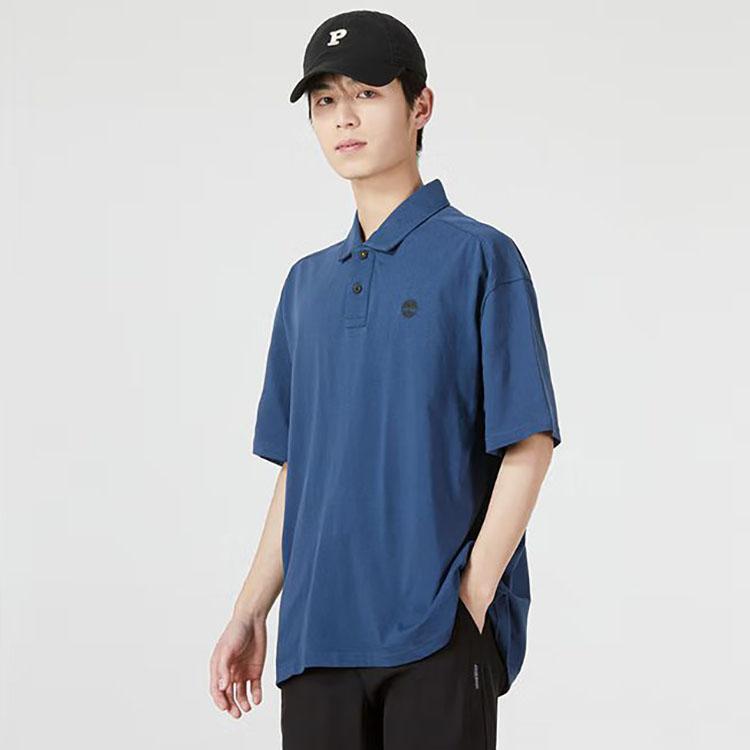Timberland Solid Logo Micro Badge Casual Short Sleeve Polo Shirt Men tops Blue A27AF-288