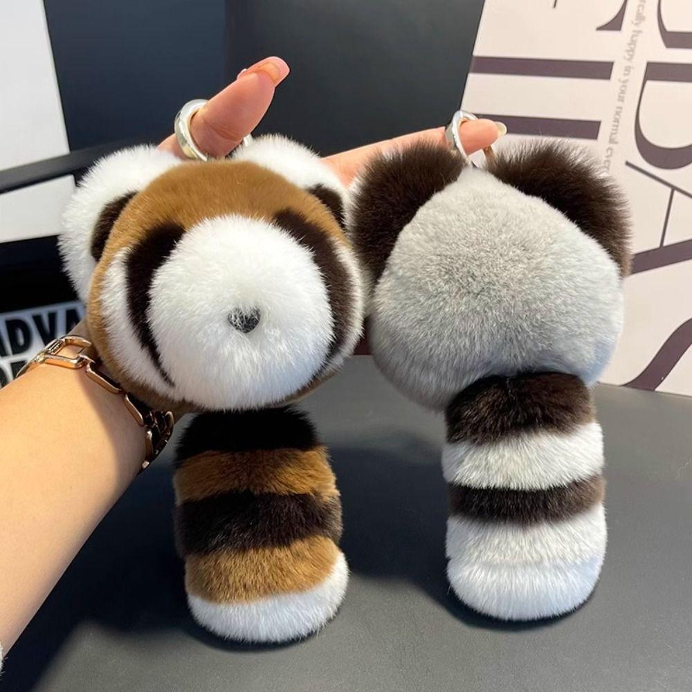 

Metal Rings Rex Rabbit Fur Key Rings Big Tailed Raccoon Pendant Women Trinkets серый