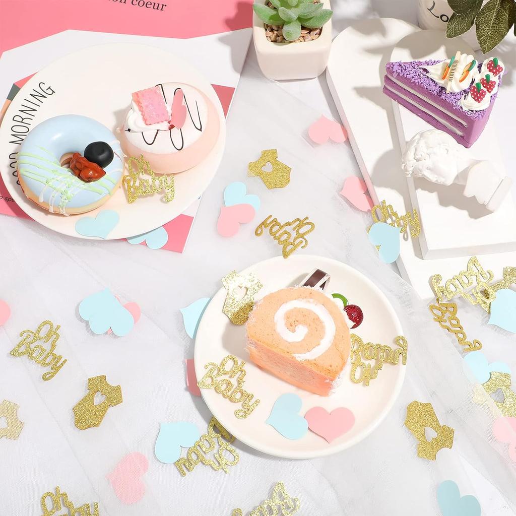 240 Pieces Gender Reveal Confetti Baby Shower Heart Glitter Baby Clothes Confetti Party Table Decoration for Gender Reveal Party Table Wedding