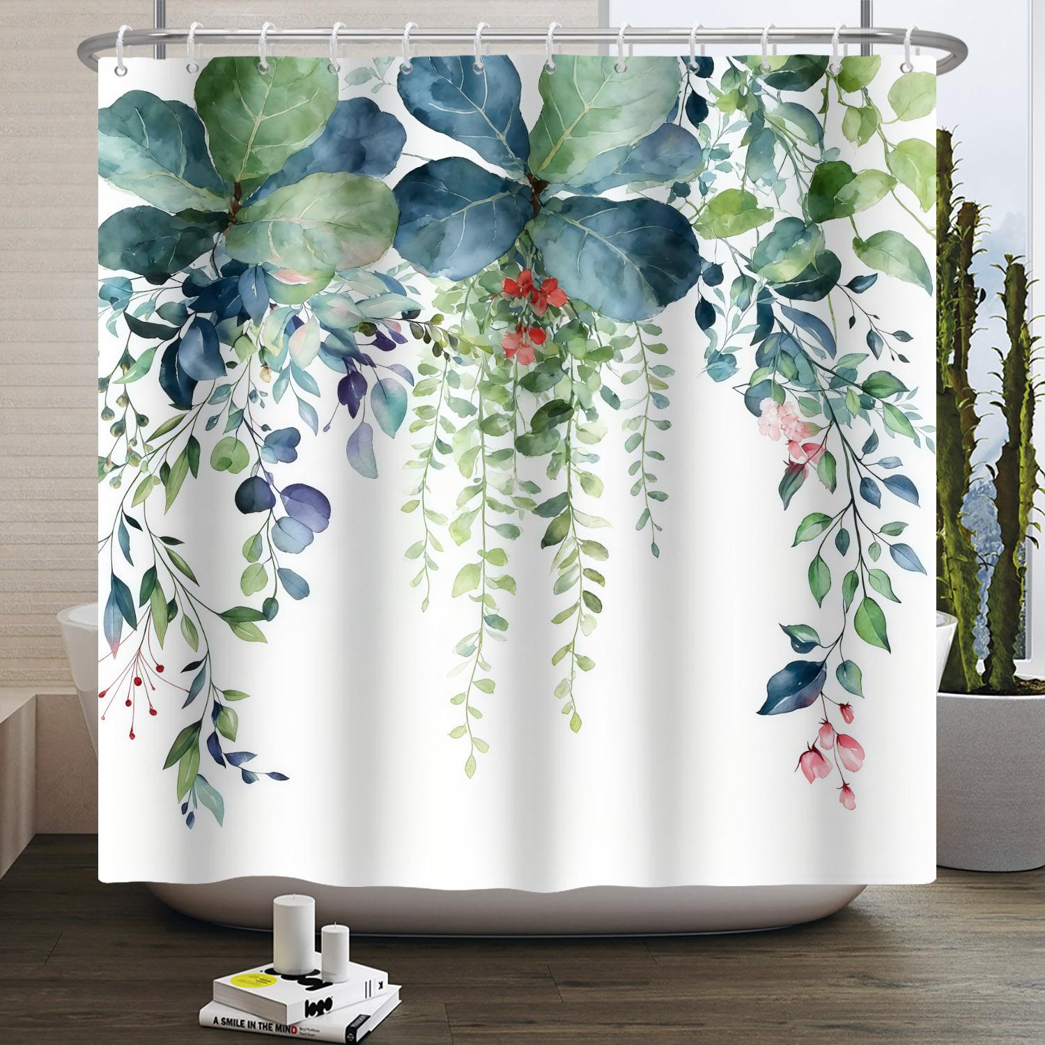 

Fashion Modern Plant Shower Curtain Colorful Butterfly Flowers Shower Curtains Bathroom Decor Waterproof With 12 Hooks Curtains W60H190(CM)-1 Pcs