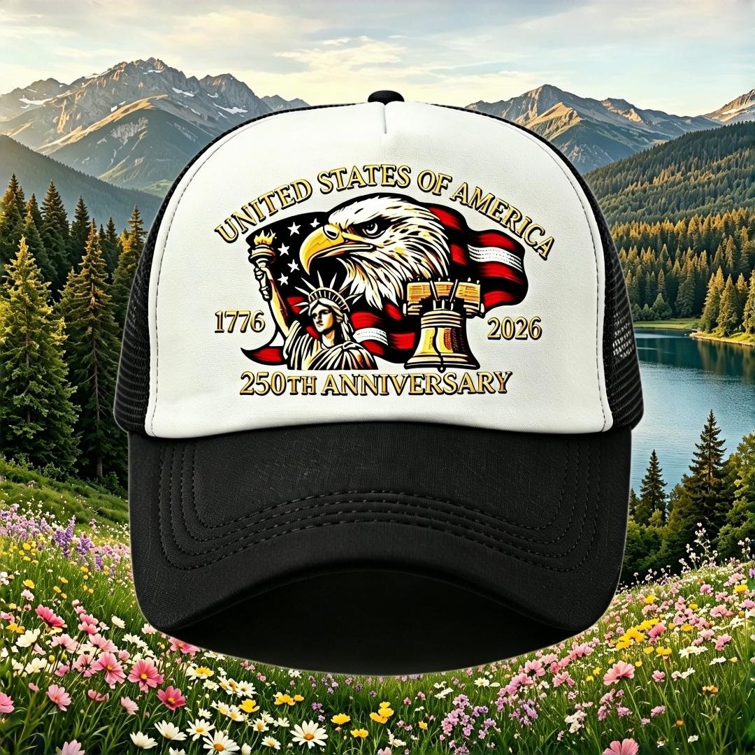 Us 250Th Anniversary 1776- Trucker Hat Eagle Liberty Bell Print Mesh Baseball Cap Adjustable