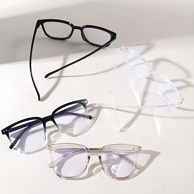 4PCS Casual Fashion Square Frame Set Glasses with Transparent Lenses for Protection Against Blue Light Damage from Electronic