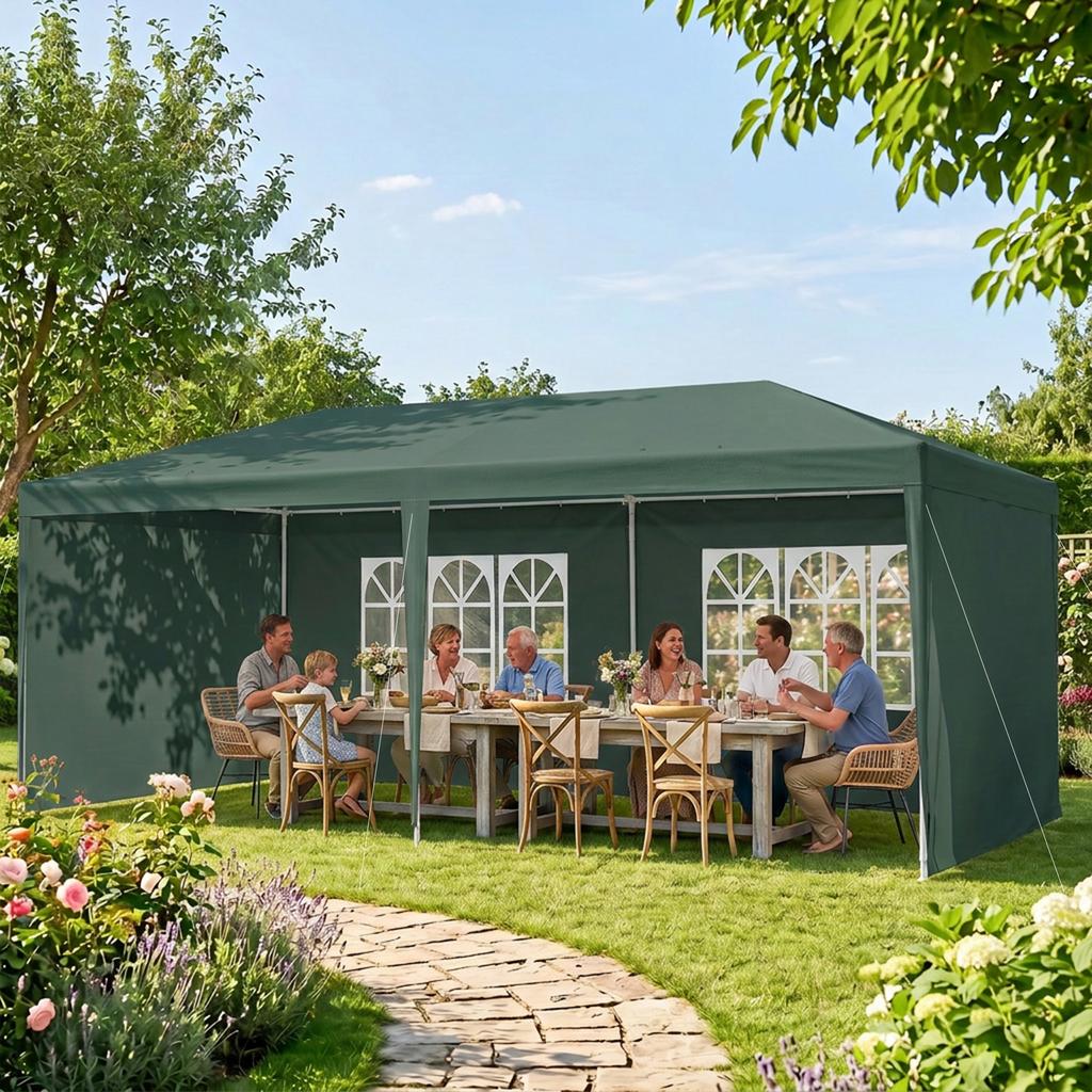 6X3 M Party Tent Gazebo Marquee Outdoor Patio Canopy Shelter With Windows And Side Panels Green