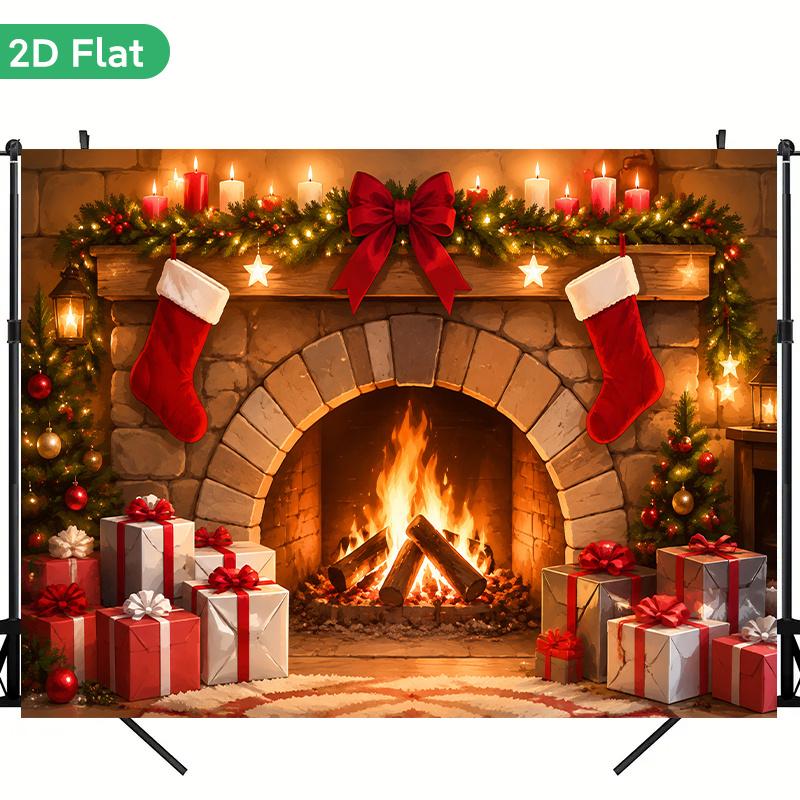 1Pcs Santa Gifts Cozy Fireplace Warmth Decoration Background Christmas Backdrop Decorations For Photo Studio Photo Booth Party