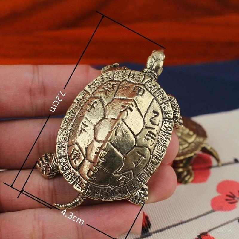 Solid Brass Feng Shui Turtle 24 Solar Terms 12 Hours Longevity Figurine Home Office Wealth Lucky Decoration
