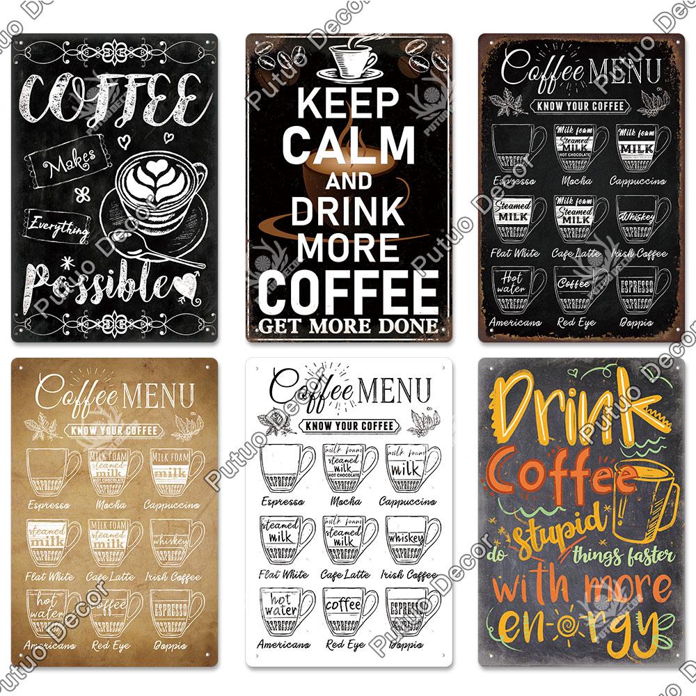 Putuo Decor Coffee Tin Sign Vintage Plaque Metal Plates Shabby Chic Wall Art Poster for Cafe Bar Living Room Home Man Cave Decor