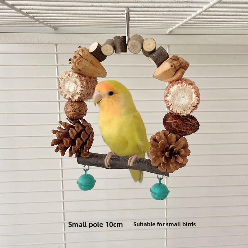 Wooden Parrot Swing, Log Bird Standing Pole Play, Grinding Mouth Mountain Pineapple Pinecone Nut Chewing String Parrot Toys