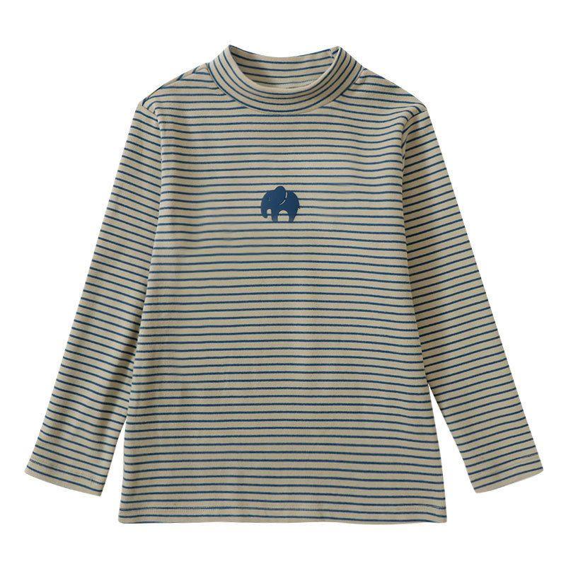 Half-Turtleneck Base Layer Shirt for Autumn and Winter, Casual Long-Sleeve Top for Boys and Girls, Striped Thermal Clothing for Older Children