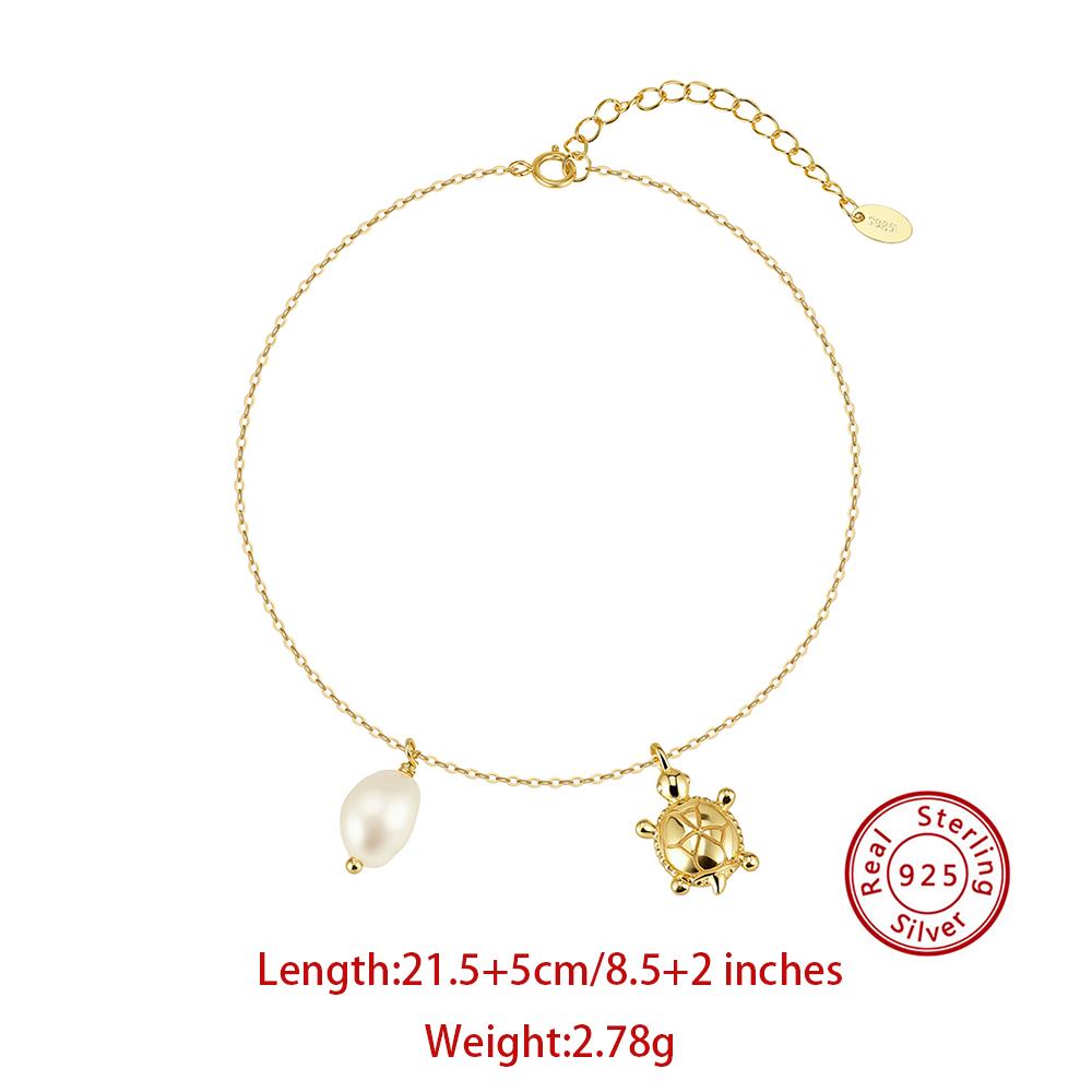

Effie Queen Pure 925 Sterling Silver Tortoise Pendant Chain Anklet with Real Pearl Cute Fine Jewelry Accessories Summer SA98