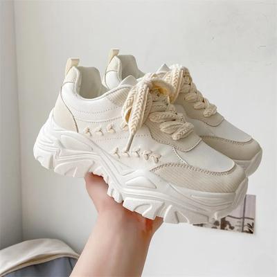 Damskie jesienne buty do biegania 2025 Nowa moda Platforma Sznurowane Wulkanizowane buty Koturny Antypoślizgowe Damskie Sneakersy Tenis De Mujer