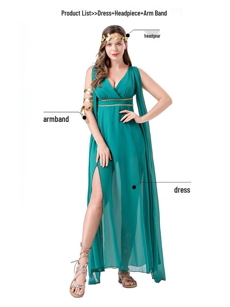 Griechische Göttin Grünes Chiffon Kostümkleid für Halloween oder Weihnachts-Karneval
