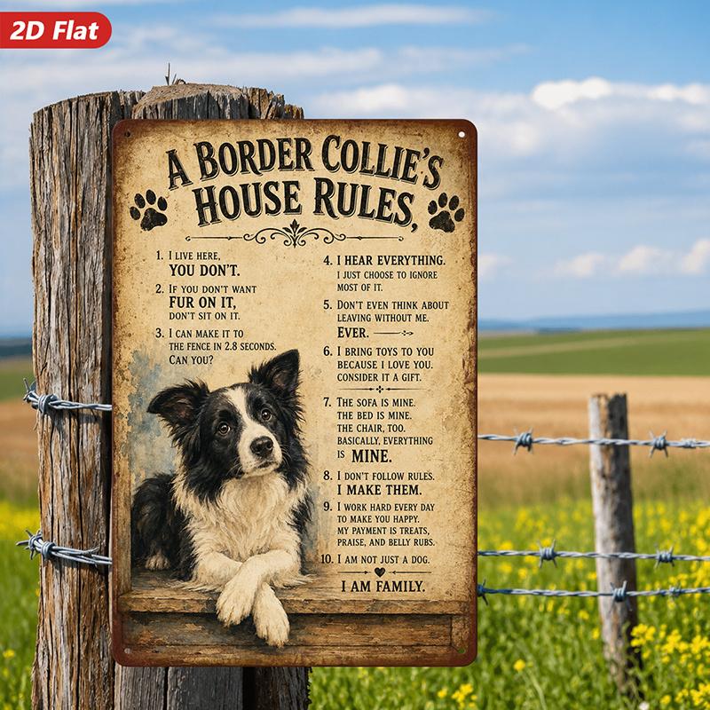 Border Collie House Rules Metal Sign