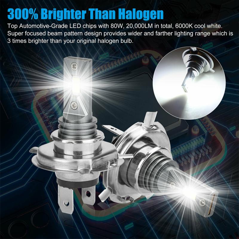 2 Pcs H4 9003 Hb2 Car Led Headlight Kit High And Low Beam Fog Light Bulbs 6000k Xenon Ultra-white