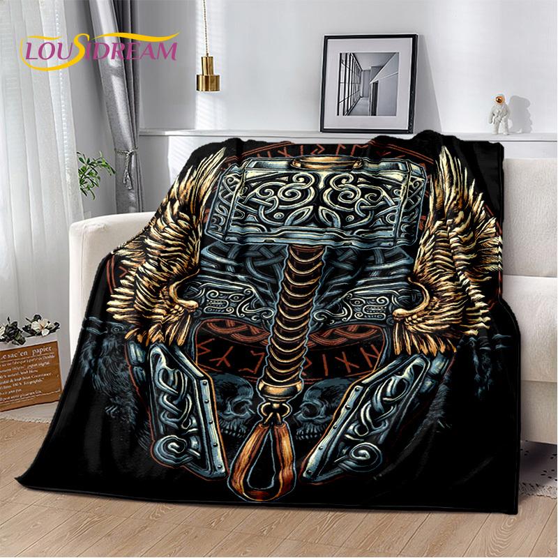 Nordic Mythology Viking Odin Valhalla Valknut Flannel Blanket Throw Blanket,Warm Blanket for Living Room Bedroom Beds Sofa Kids