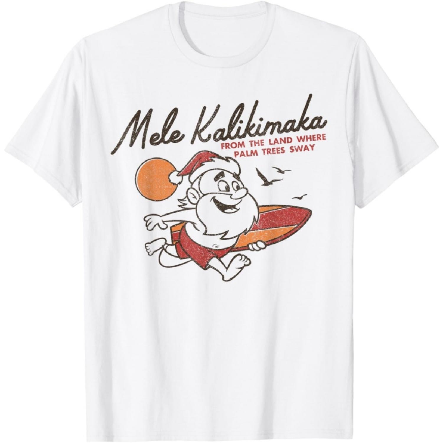 Vintage Cute Mele Kalikimaka Christmas Santa Surfing Costume T-Shirt XXXXXL белый