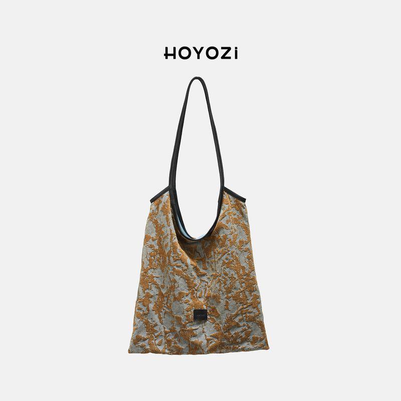 

[Xiaoyoujia Bag] Hoyozi Original Oil Painting Bag Genuine Leather Canvas Tote Bag for Women 2025 New Black [new]]