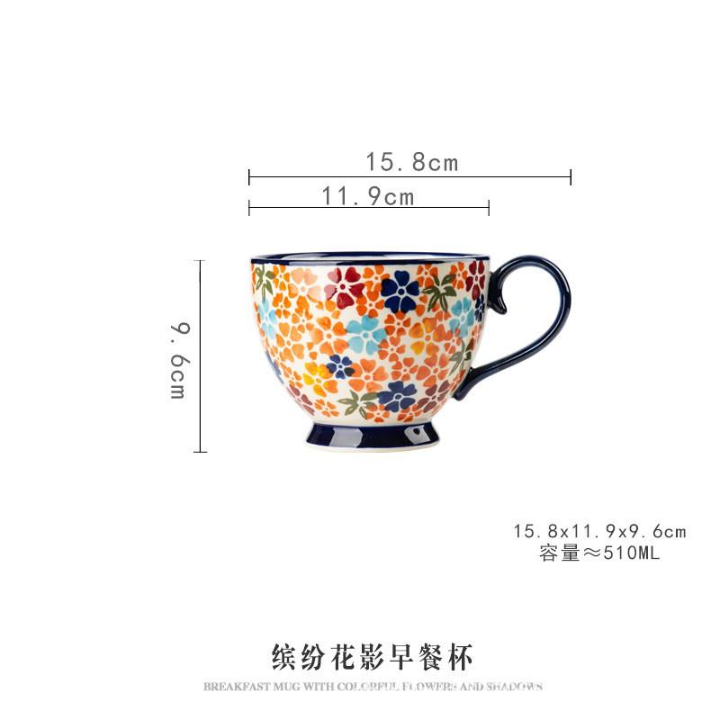 Large Capacity Ceramic Mug With Floral Hand-Painted Design Nordic Style Breakfast Coffee Cup Home Office Use
