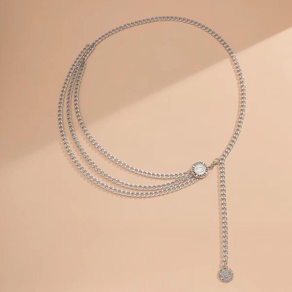 Retro Queen Multi-layer Alloy Body Chain - Exaggerated European & American Style Waist Jewelry for Women