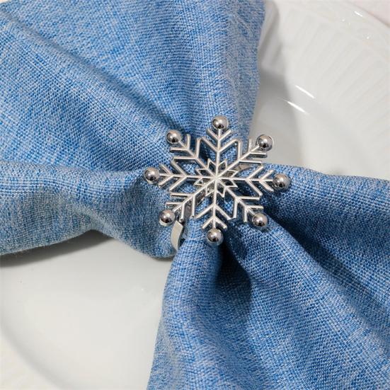 1/2/6Pcs Golden Metal Napkin Ring Faux Pearl Decor Snowflake Design Winter-themed Napkin Holders Weddings Parties Table Decor