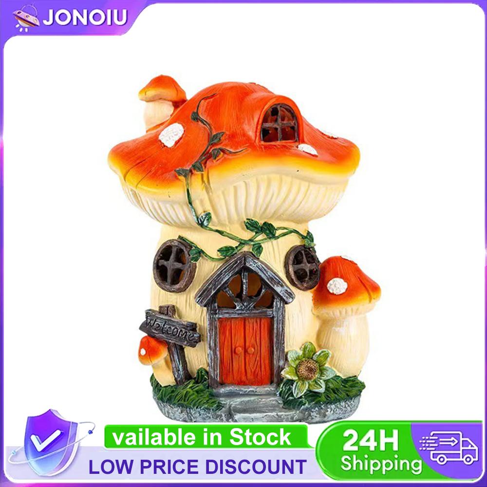 Solar Garden Decor Ornament IP54 Waterproof Outdoor Mushroom Statue Lamp Resin Figurine Mushroom House Lamp for Mom/Girlfriend China Mainland