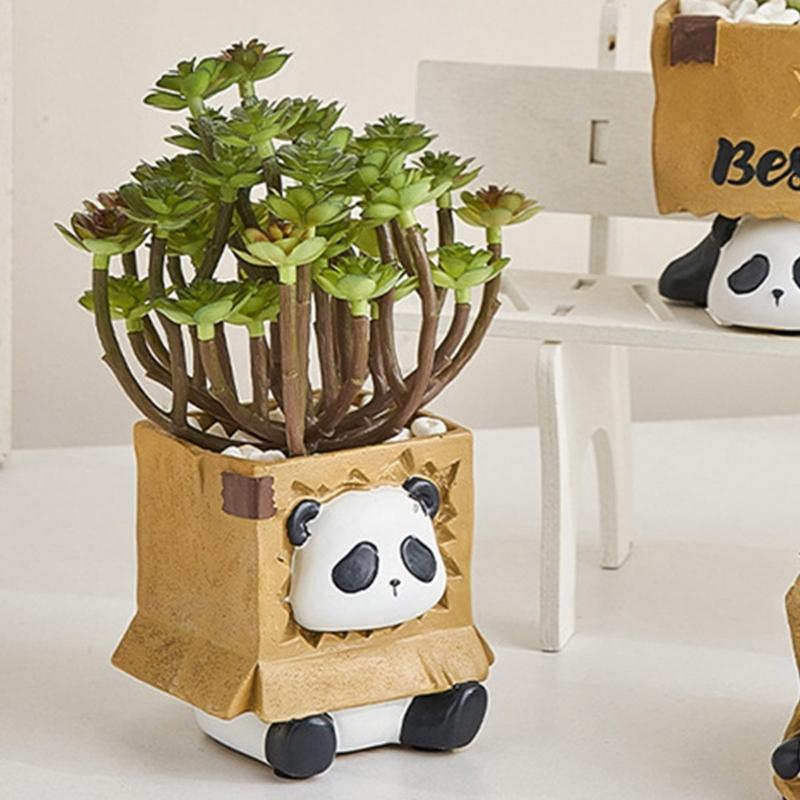 Sitting Panda Shaped Planter Vase Moulds Cements Mould Silicone Material for Hand-Making Succulent Plant Flowerpot Vase