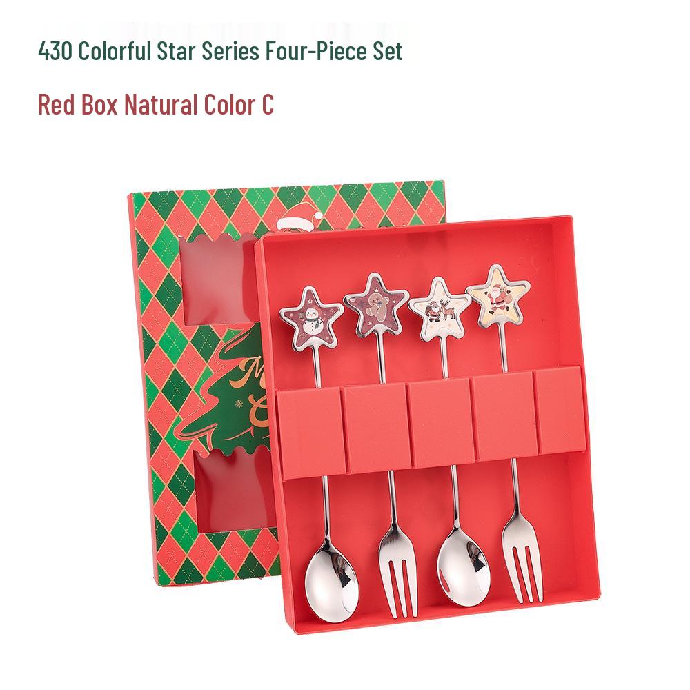 Christmas Cartoon Stainless Steel Spoon & Fork Set – Festive Cutlery with Gift Box