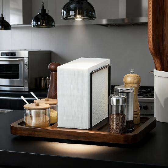 Yousheng Kitchen Storage Rack Wooden Napkin Holder Rotating Spice Rack Multi-functional Vertical Seasoning Organizer